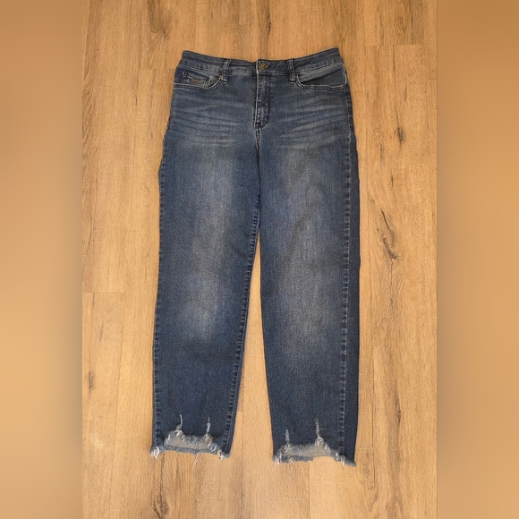 Nine West Denim - High Rise Womens Jeans Sz 12 Cropped Raw Scalloped Hem Stretch Nine West